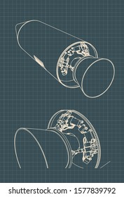 Stylized vector illustration of drawings of a spaceship