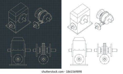 Stylized vector illustration of drawings of the speed reducer