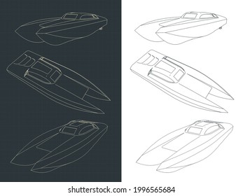 Stylized vector illustration of drawings of speed boat