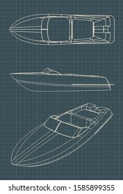 Stylized Vector Illustration Of Drawings Of A Speedboat