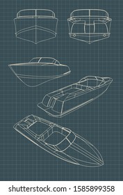 Stylized vector illustration of drawings of a speedboat