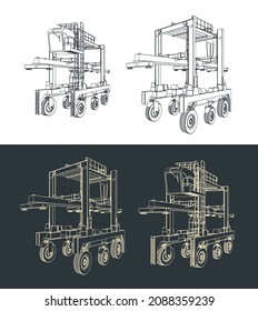 Stylized vector illustration of drawings of straddle carrier