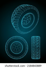 Stylized vector illustration of drawings of SUV wheel