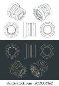Ilustración vectorial estilizada de planos de rodamientos de rodillos cilíndricos craqueados