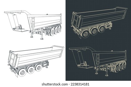 Stylized vector illustration of drawings of tipper semi trailer