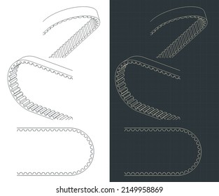 Stilvolle Vektorgrafik von Zeichnungen des Zahnriemens