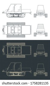 Stylized vector illustration of drawings of a tracked all-terrain vehicle