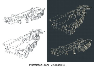 Stylized vector illustration of drawings of trailer