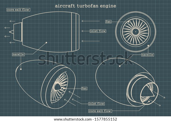 Stylized Vector Illustration Drawings Turbofan Engine Stock Vector ...