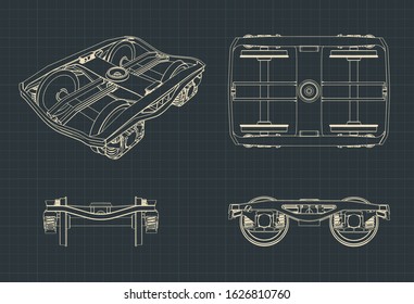 Stylized vector illustration of drawings of a Wheelbase of a train car