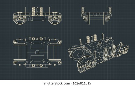 Stylized vector illustration of drawings of a Wheelbase of a train car