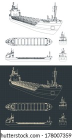 Stylized vector illustration of a dry cargo ship drawings