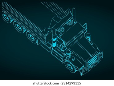 Stylized vector illustration of dump truck close-up