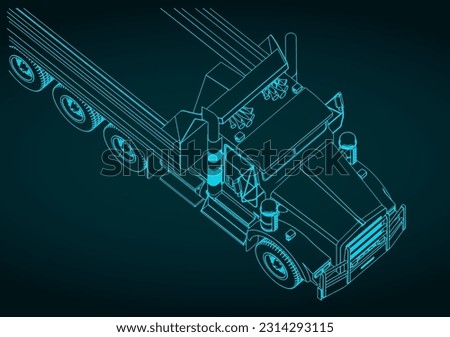 Stylized vector illustration of dump truck close-up