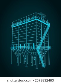 Stylized vector illustration of dust extraction system blueprint