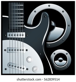 Stylized vector illustration of electric guitar and speaker system