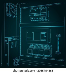 Stylized vector illustration of an electrical cabinet close up