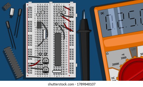 Stylized vector illustration of a Electronics component kit for electronics engineers and electronics enthusiasts svg