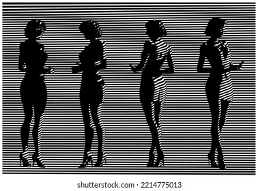 Stylized vector illustration of an elegant business woman from different angles