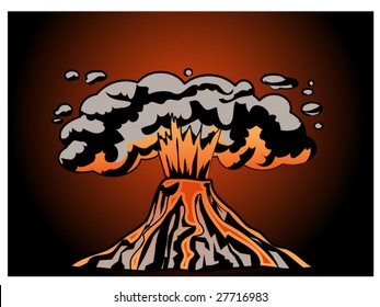 stylized vector illustration of an erupting volcano