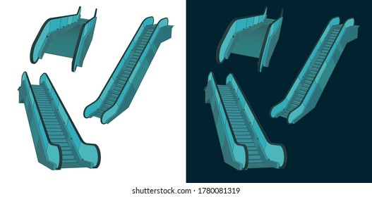 Stylized vector illustration of a escalator color drawings