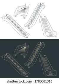 Stylized vector illustration of a escalator drawings