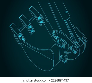 Stylized vector illustration of excavator bucket closeup
