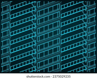 Stylized vector illustration of facade of an apartment building close up