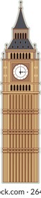 Stylized vector illustration of a famous clock tower with detailed architecture and muted colors, emphasizing vertical composition