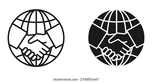 Ilustración vectorial estilizada con un apretón de manos que simboliza la unidad y la cooperación global. Ideal para branding, logotipos y Materiales promocionales.
