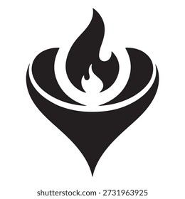 Una Ilustración vectorial estilizada con forma de corazón con un diseño dinámico de llama. La Imagen utiliza colores negros y blancos llamativos para crear un contraste llamativo. Ideal para su uso en Diseño gráfico, branding y proyectos de arte digital.