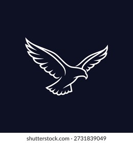 Stylized vector illustration featuring a majestic eagle in full flight, rendered as a crisp white outline on a dark blue backdrop, symbolizing freedom and power.
