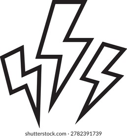 A stylized vector illustration featuring three sharp-edged lightning bolt shapes arranged in a dynamic cluster. Bold outlines and clean lines create a modern, high-energy graphic ideal for digital design projects or abstract visual concepts.