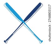 Stylized vector illustration featuring two crossed baseball bats in light and dark blue tones, forming an “X” shape. Clean and versatile design suitable for sports branding, baseball team logos, athletic merchandise, educational materials, or decorative digital artwork. Perfect for both print and web applications.