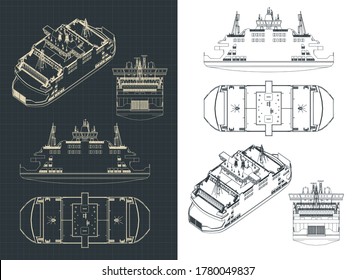 Stylized vector illustration of a ferry drawings