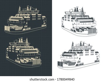 Stylized vector illustration of a ferry drawings