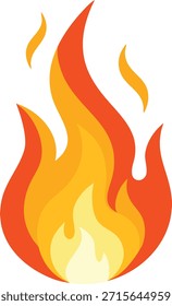 Eine stilisierte Vektorgrafik einer Feuerflamme mit lebhaften Farben in Orange, Gelb und Weiß, einzeln auf transparentem Hintergrund. Perfekt für Symbole von Energie und Wärme.