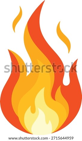 A stylized vector illustration of a fire flame with vibrant orange, yellow, and white colors, isolated on a transparent background. Perfect for symbols of energy and heat.