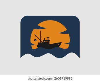 A stylized vector illustration of a fishing boat at sea
