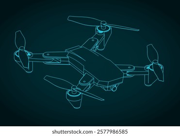 Stylized vector illustration of a folding drone blueprint
