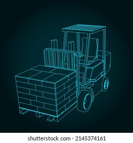 Stylized vector illustration of forklift with cargo