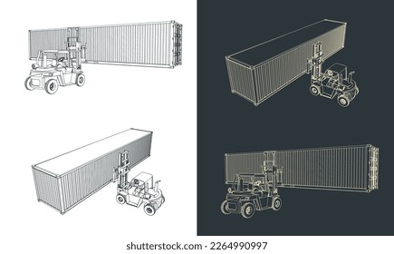 Stylized vector illustration of forklift and container