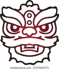 Stylized vector illustration of a formidable mythical creature's head, intricately designed as a bold graphic icon with a striking red gradient, embodying ancient power and cultural symbolism 