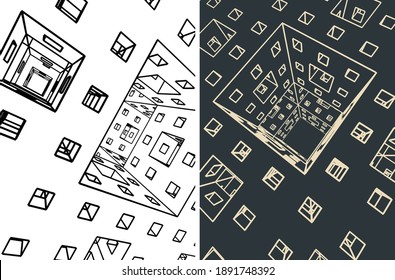 Stylized vector illustration of fractal abstract geometric structure