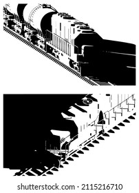Stylized vector illustration of a freight locomotive with tank wagons template
