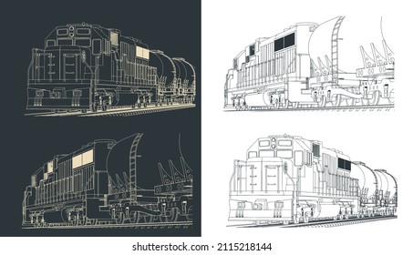 Stylized vector illustration of a freight locomotive with tank wagons