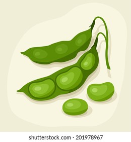 Stylized vector illustration of fresh ripe bean pods.