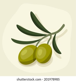 Stylized vector illustration of fresh ripe olive branch.