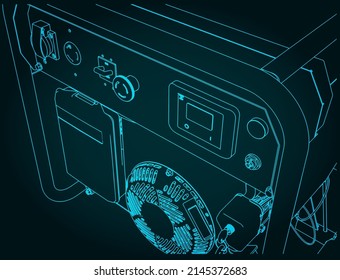 Stilvolle Vektorgrafik des Benzingenerators, Nahaufnahme