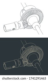 Stylized vector illustration of Gear Differential drawings